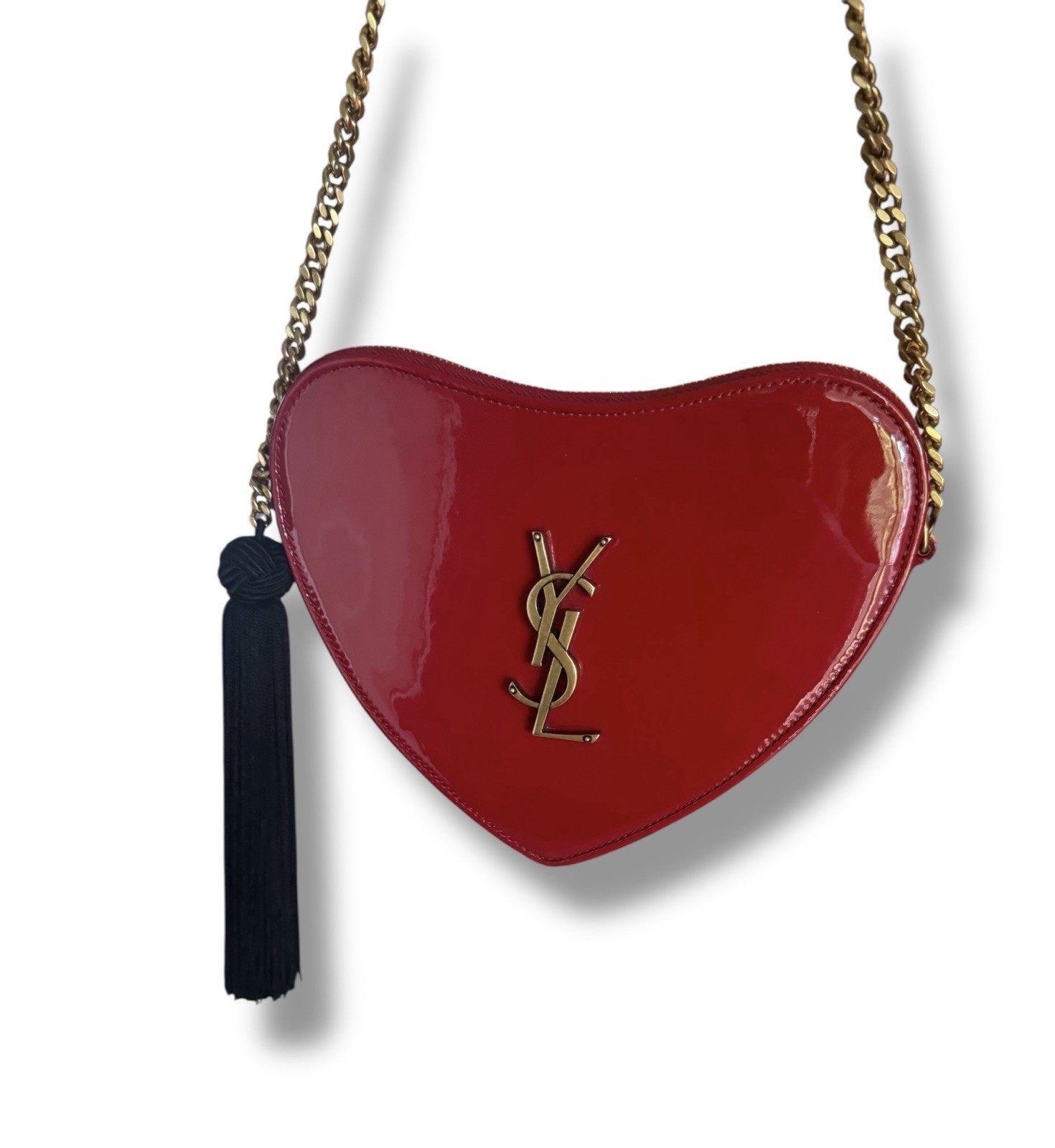 Borsa a tracolla YVES SAINT LAURENT YSL in pelle verniciata Sac Coeur ROSSO a forma di cuore