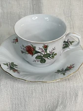 Lynn's Fine China Victorian Rose Tea Cup And Saucer Set Rosebud Gold Edge