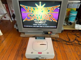 Sega Saturn white Japanese console system in box Vampire Savior Cyberbots KoF 97