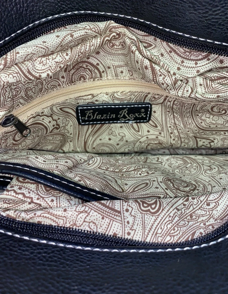 Bolso de mano Blazin Roxx de cuero negro con tachuelas Bolso de vaquera de doble asa usado Foto 3 de 4