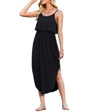 Women's Adjustable Split Summer Dress (Stripe Black, Medium)