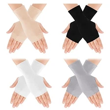 4 Pairs Sunblock Fingerless Gloves for Women UV Skin Color White Black Gray