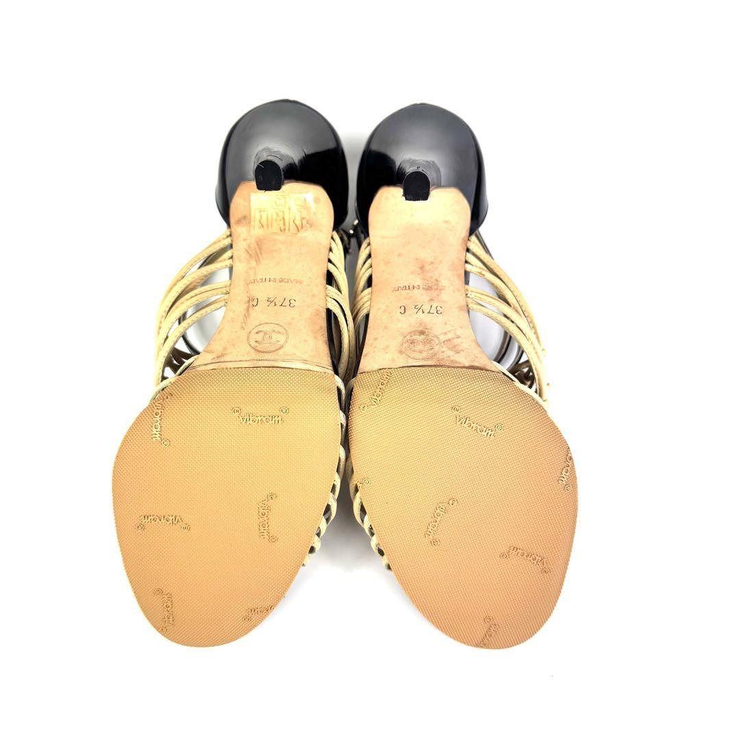 Chanel Pumps Heel Beige X Black With Coco Mark Size 37.5 US About7.5 For Women thumbnail 16