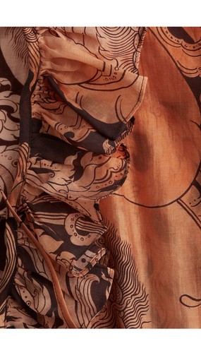H&M HM x the White Lotus Ruffled Kaftan dress orange patterned One Size - NEW - Picture 2 of 3