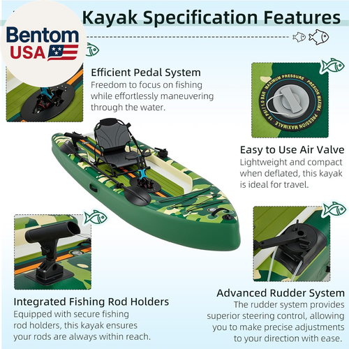 Inflatable Kayak with Pedal System, 12Ft Premium PVC Fishing Kayak, Portable & L - Picture 4 of 12