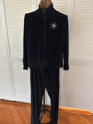 Mirror Image XL Black Velour 2 Pc Tracksuit Rhinestone Y2K Jacket Pants Set