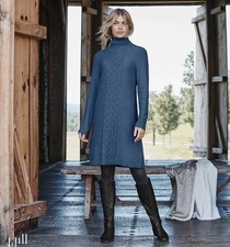 J.Jill Women’s Size M Turtleneck Blue Sweater Dress Cable Knit Casual Travel