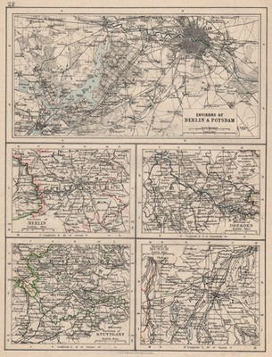 GERMANY CITIES Berlin Dresden Stuttgart Munich JOHNSTON 1895 old antique map