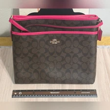 Coach Signature File Crossbody Bag F34938 Pink/Brown