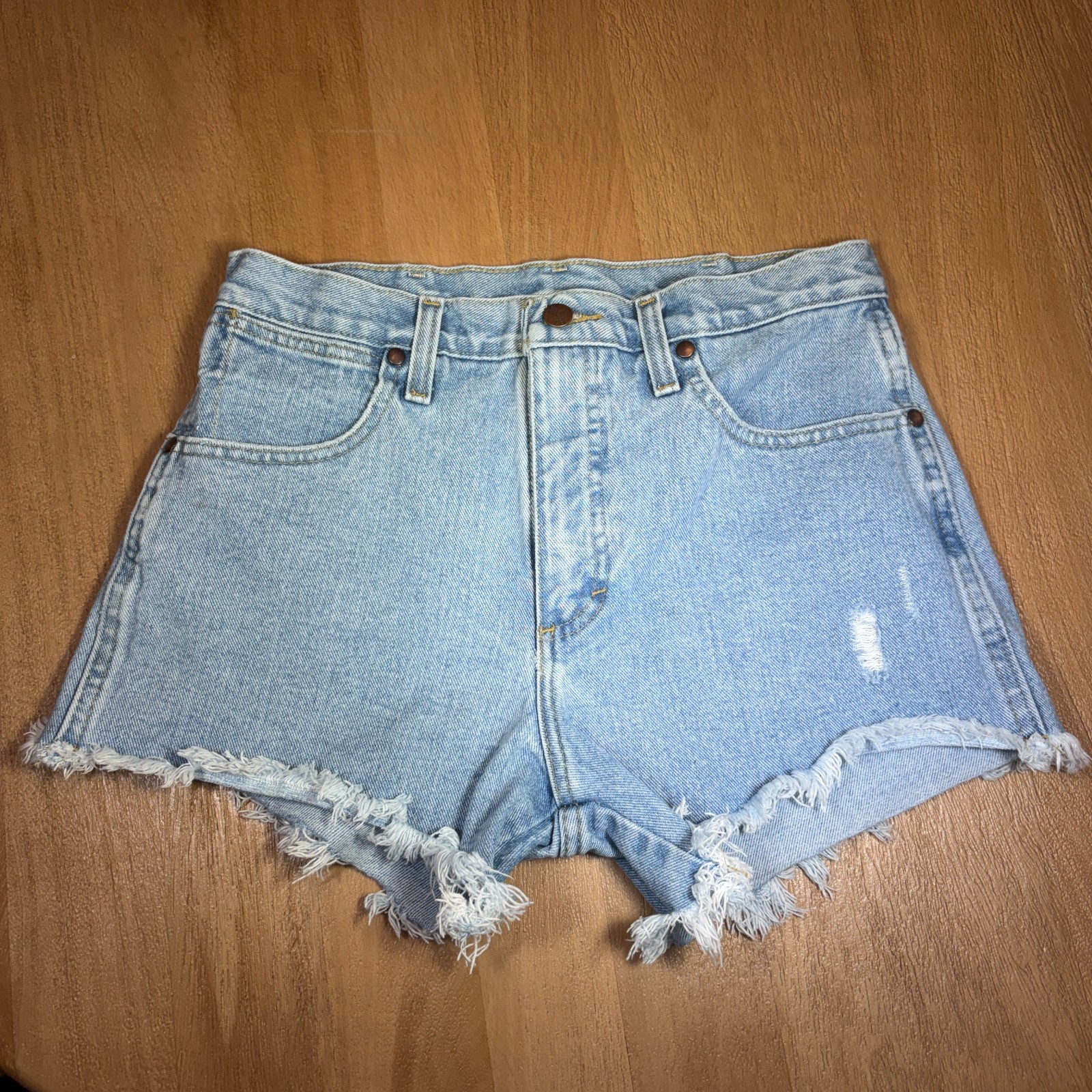 Wrangler Denim Shorts Womens 28 High Rise Cutoff Distressed