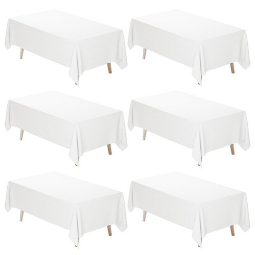 6 Pack White Table Cloth Rectangle, 60 x 102 Inch Polyester Fabric Tablecloth...