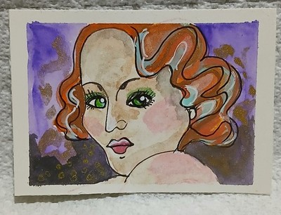Lunaria Vale Whisper   OOAK Forest Diva Folklore ACEO by Virginia Watercolor