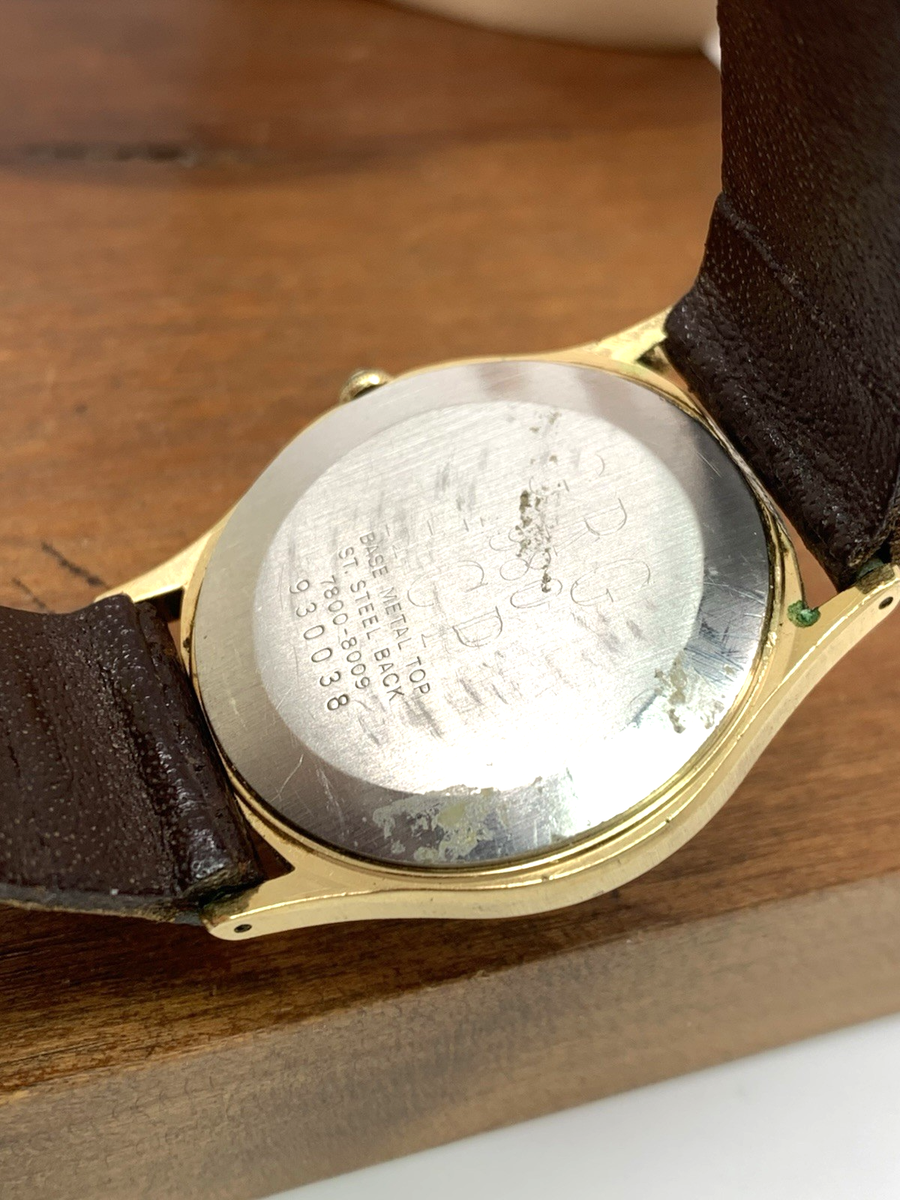 Seiko Men's Watch 7800-8009 Vintage Quartz Gold Black Dial Leather