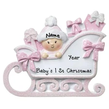 Personalized New Baby in Sleigh BABY'S FIRST CHRISTMAS Tree Ornament