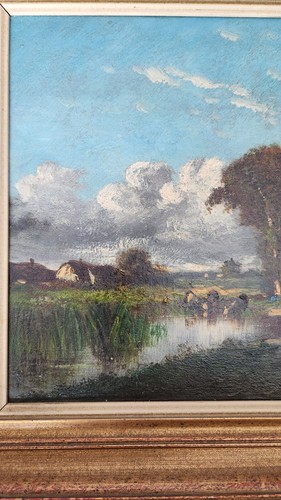 LEON VICTOR DUPRE, Gemälde Teich mit Bauernhof und Kühen, um 1850-60, Öl auf Tafel - Bild 3 von 9