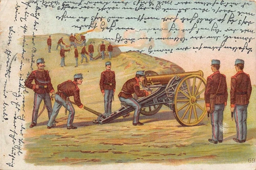 SOLDIERS FIRING ARTILLERY~1919 WW1 MILITARY ARTIST KUNSTLER POSTCARD