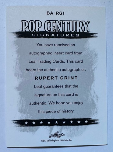 POP CENTURY SIGNATURES: TARJETA AUTÓGRAFA RUPERT GRINT HARRY POTTER RON BA-RG1 - Imagen 2 de 2