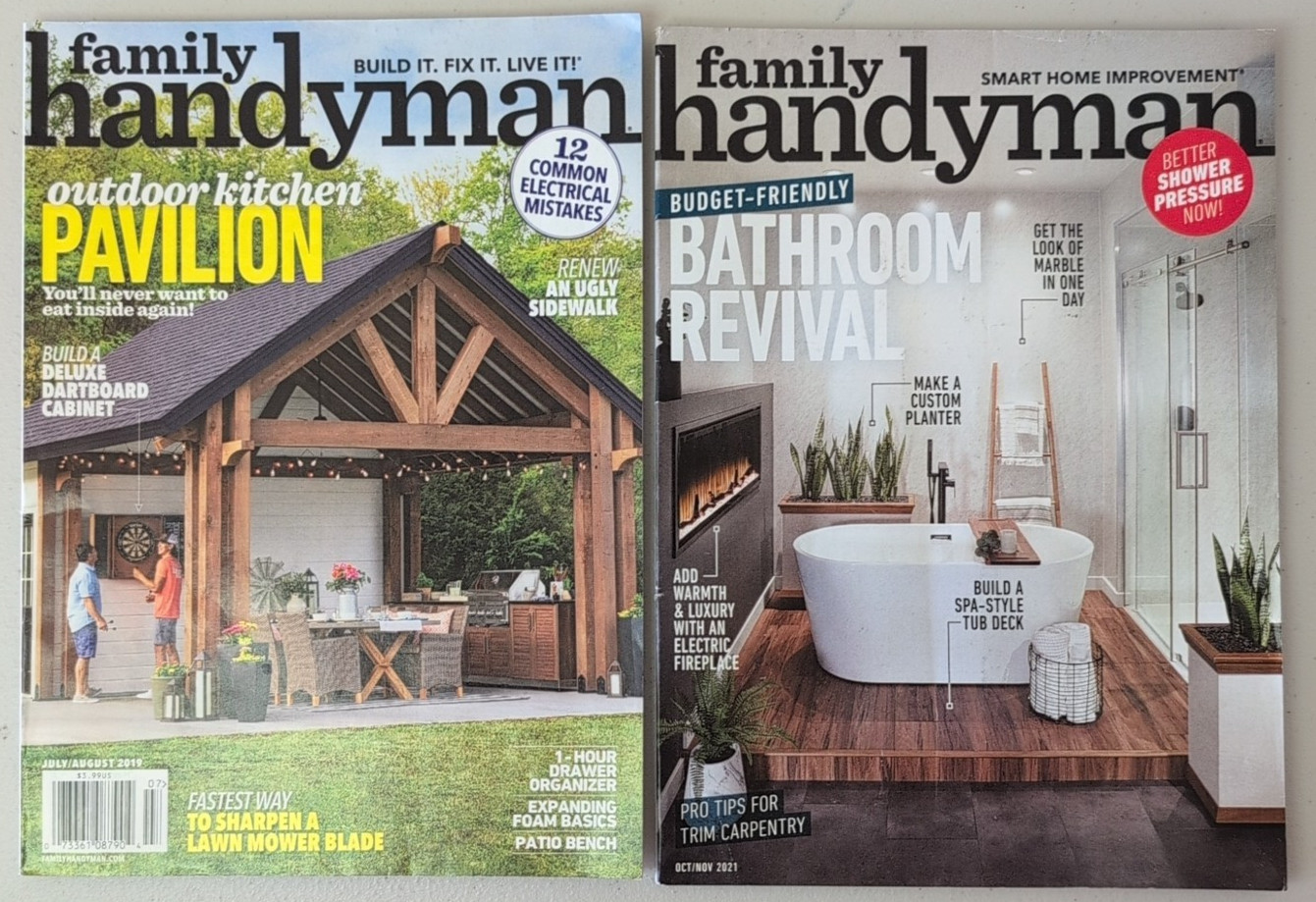 The Family Handyman Magazine Lot of 2 July 2019 Oct 2021 DIY Trim Bathroom Bench