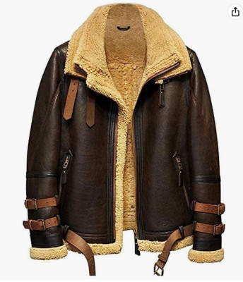 Men's Brown B3 RAF Flight Bomber Aviator Real Sheepskin Shearling Leather Jacket