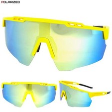 Oversized Sporty Wrap Around Cycling Fishing POLARIZED SUN GLASSES Yellow Frame