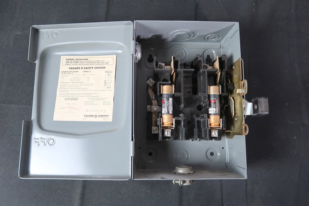 NEW Square D D222N Safety Switch 60 Amp 240 Vac Fused Phase, 52 OFF