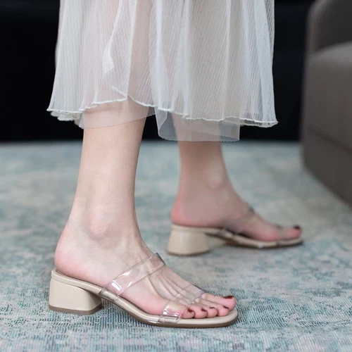Sandals Slippers Women Summer Fashion Transparent Block Heels Lady Mule Shoes - Picture 3 of 17