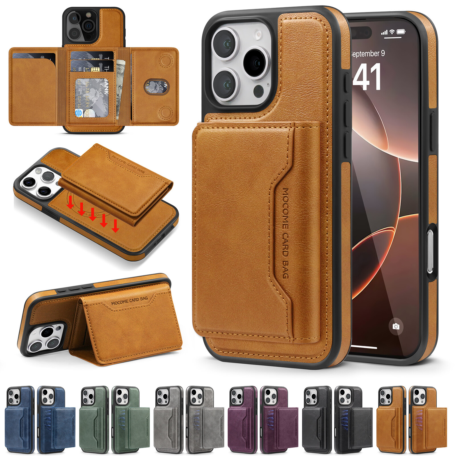 Card Holder Kickstand Shockproof Phone Case for iPhone 16 Pro Max 15 14 13 12 11-image