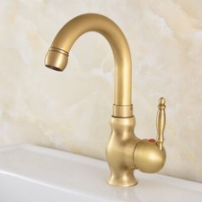 Antique Brass Bathroom Basin Faucet Swivel Spout Deck Mounted Sink Mixer Tap