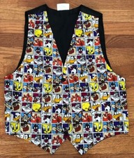 VTG 1994 Looney Tunes Vest 90s One Size Black Bugs Bunny Daffy Duck Road Runner