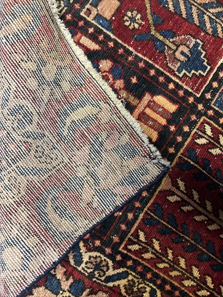 Tapete de área de lã vintage “Bachitar” com nós à mão 6”1x 4'3" pés novo estado - Imagem 3 de 4