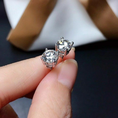 1 Ct Genuine D/VVS Moissanite Solitaire 4 Prong Stud Women's Earring 925 Silver - 第 4/9 張圖片