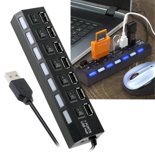 7 Port USB 2.0 For PC Laptop Mac Desktop With 5V 2a Power Supply For Outlets - Image 4 of 4
