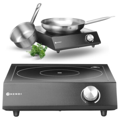Hendi Induktionskocher Induktions-Kochplatte Set + Stielkasserolle + Bratpfanne