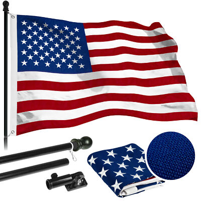 NEW G128 USA Flag & Flagpole, 5FT Black Pole & 2x3 FT Embroidered Spun Polyester