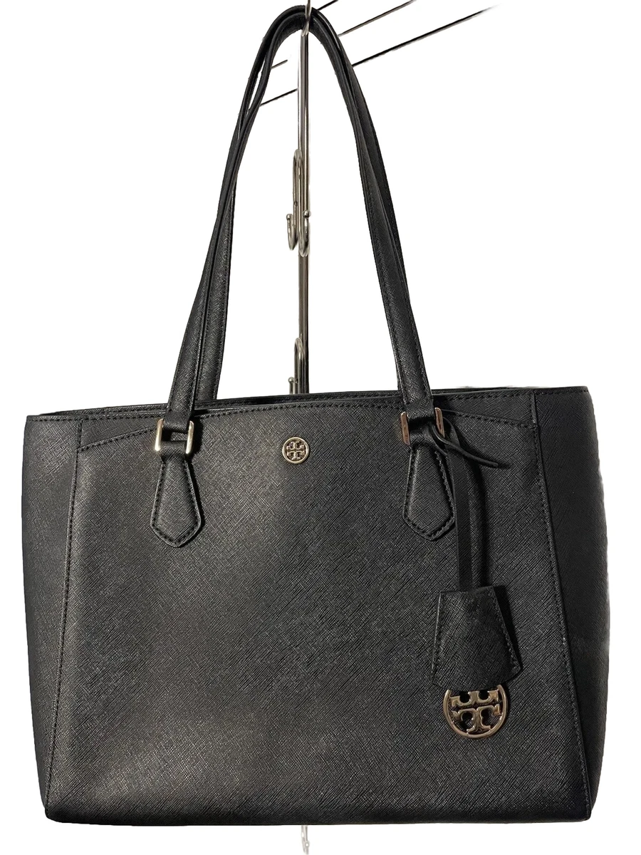 Tory Burch Black Saffiano Leather Robinson Small Tote Satchel Purse Bag EUC