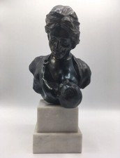 MEZZO BUSTO CON BASE IN MARMO DONNA CON BAMBINO, ARREDO,ARTE,SCULTURA,VINTAGE