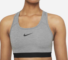 Nike Women's Swoosh Sports Bra Medium Support Gray Black Size XS BV3902 084