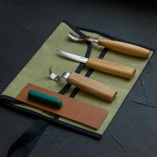 Spoon and Kuksa Carving Set with Knives, Bent Gouge Tool Roll BeaverCraft
