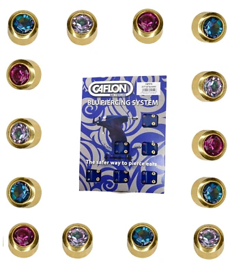 NEW CRYSTAL TROPICS 12 Pairs Caflon Gold Plated Ear Piercing Studs Regular 4mm