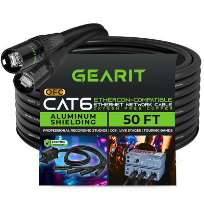 CAT6 Ethernet Cable, Ethercon-Compatible (50 Feet) RJ45 Connectors for Pro Audio