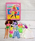 Vintage 1966 Barbie Doll & Pink Storage Carry Case Trunk 1989 & Accessories