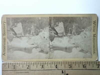 White Mountains New Hampshire Green Leaf Cascade Stereoview Antique c1868 Y18057