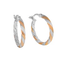 Zeeme Basic Ohrschmuck Creole 925 Sterling Silber Zweifarbig Rose Rhodiniert Neu