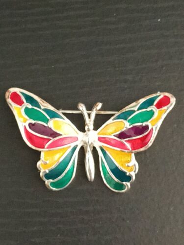 Rainbow Butterfly Silver Tone Brooch Pin