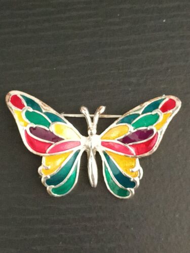 Rainbow Butterfly Silver Tone Brooch Pin - Picture 1 of 4