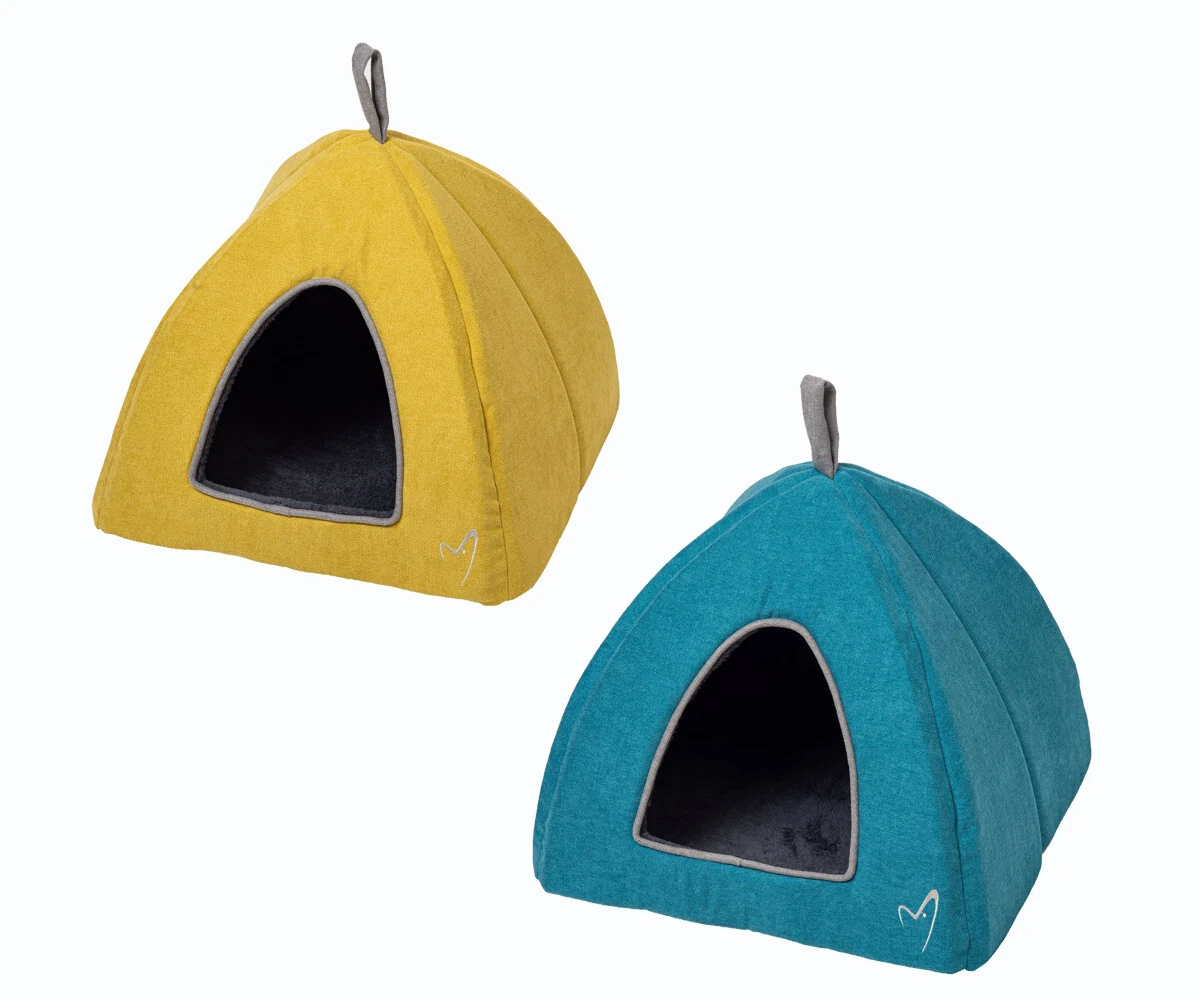 Pet Cat Kitten Dog Igloo Fleece Bed Pyramid Comfy Cosy Washable Basket Camden
