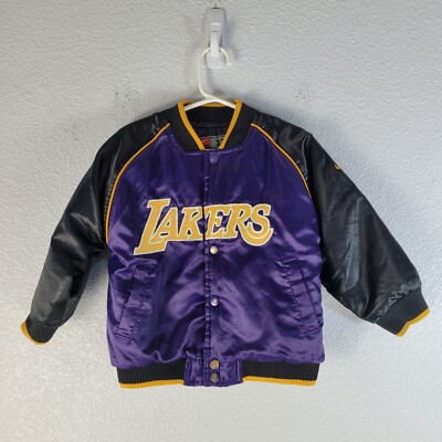VTG Nike Team Youth Lakers Satin Jacket Putple Black Snap Button