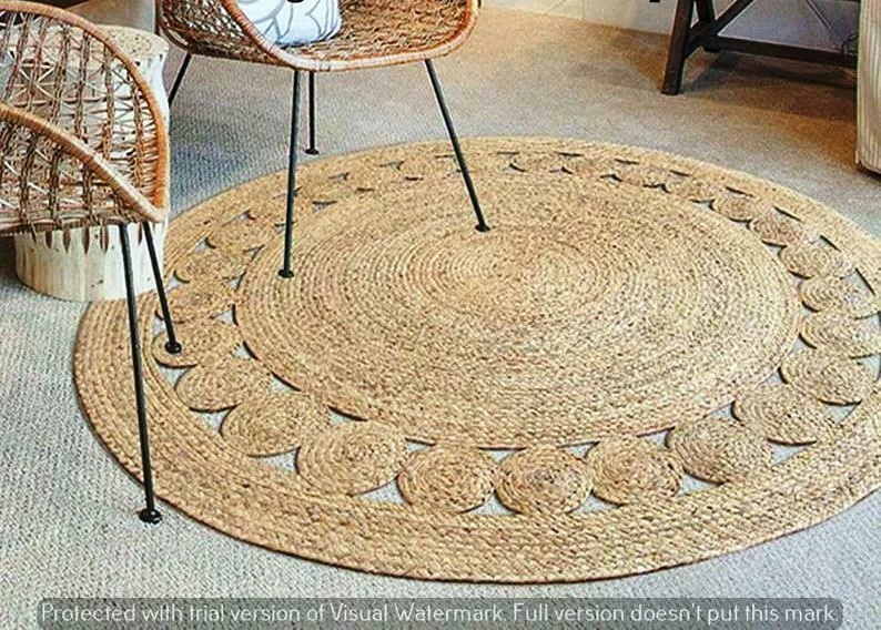 Rug Jute Designer Natural Carpet Handmade Braided Round Floor Rug Area Rag Rug - Image 2 of 4