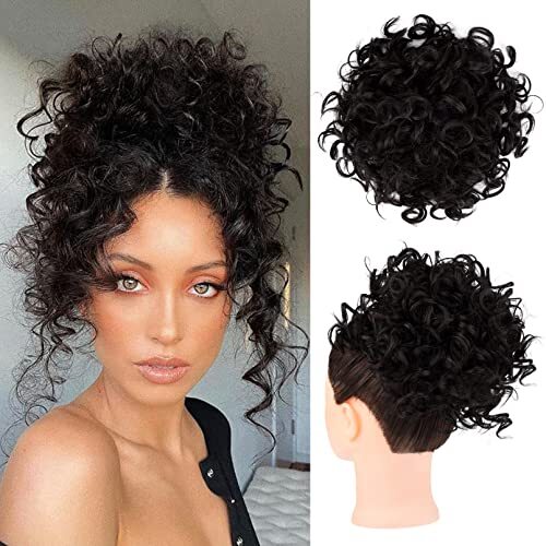Messy Hair Bun Hair Piece Elastic Drawstring Loose Wave 1 Pack Black Brown - Picture 2 of 7