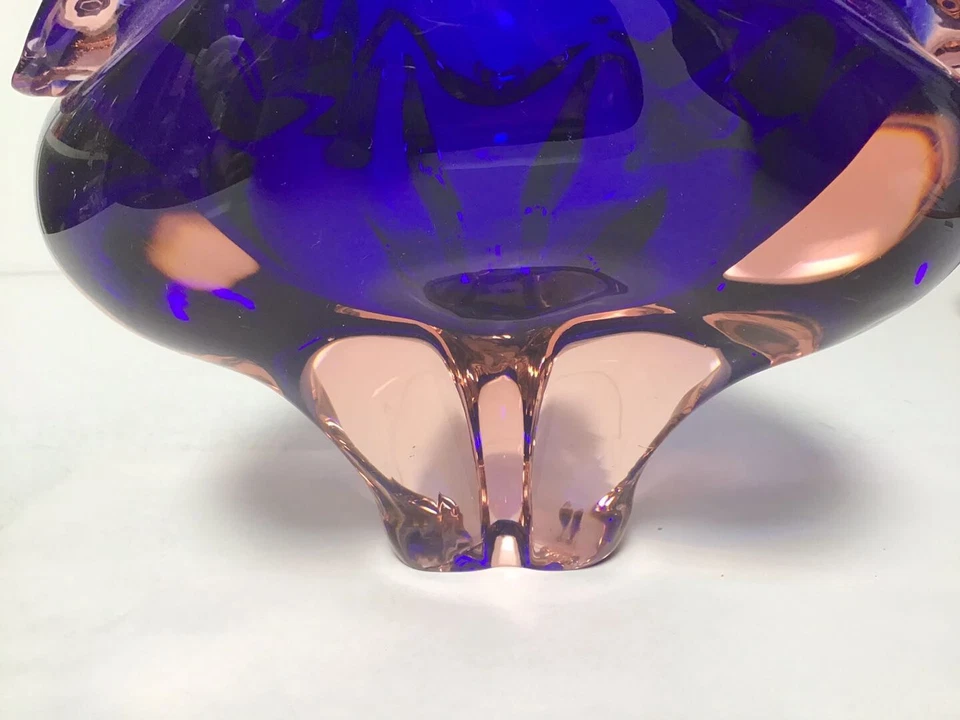 Q13 púrpura italiano. Cuenco de cristal de Murano Sommerse azul y rosa de Flavio Poli Foto 2 de 4